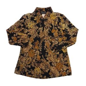 Connected Petite Floral Tapestry Mandarin Collar Frog Knot Blouse Gold Black 10P
